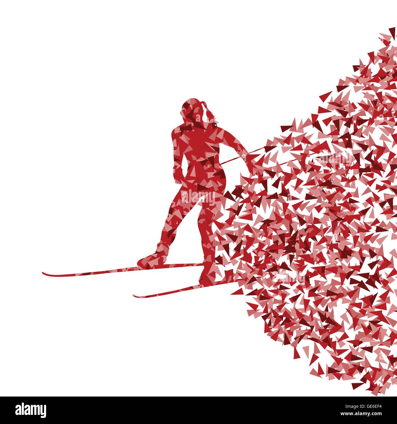 Skiing Woman Silhouette Vector Background Concept Made Of Fragments For