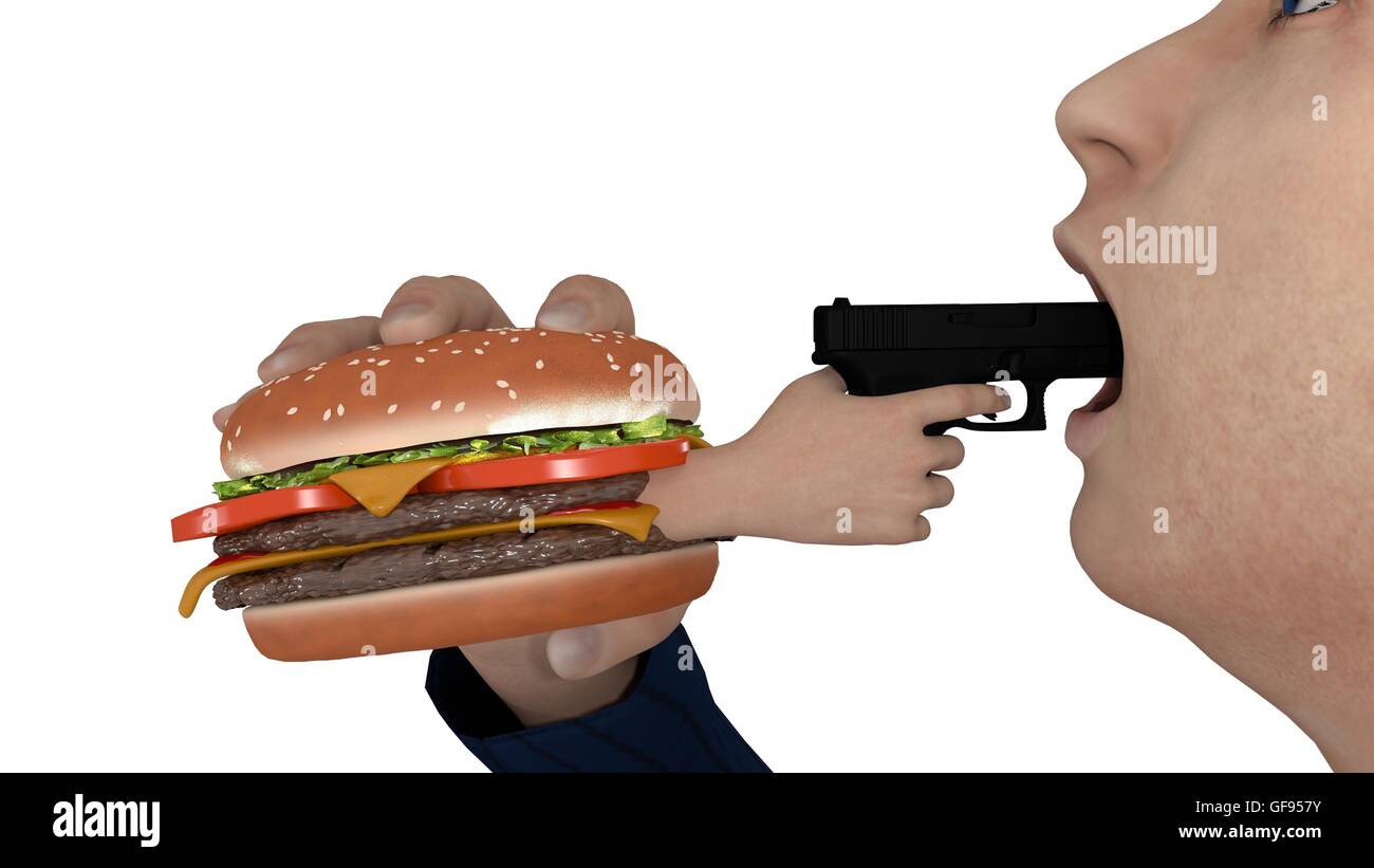 man eats burger with gun Stock Photo, Royalty Free Image 112683759 Alamy