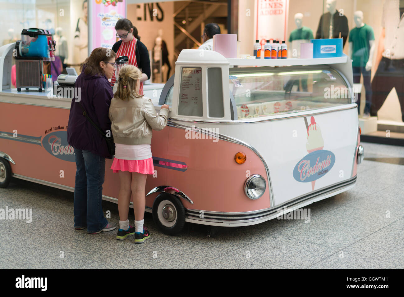 Italian icecream vendor in the Gyle Centre, Edinburgh, Scotland Stock