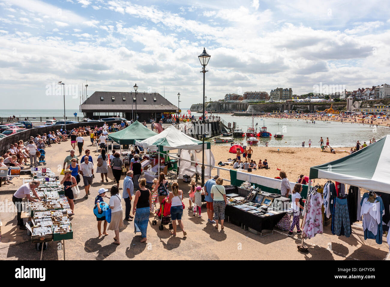 England, Broadstairs Folk Week. Crowds wandering past market and Stock Photo, Royalty Free Image