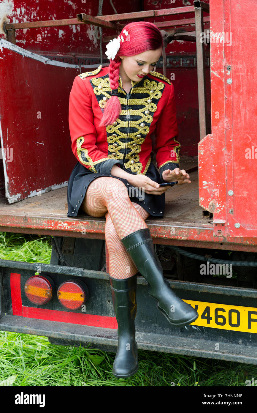 Female Ringmaster, Courtney's Circus Ireland Stock Photo, Royalty Free