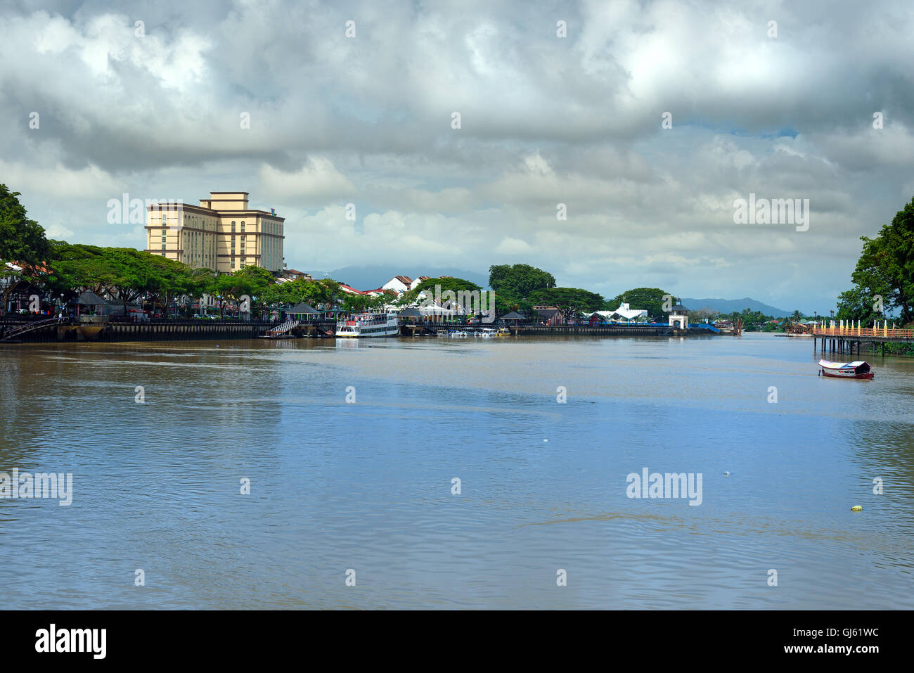 View Sarawak River From Waterfront In Kuching City Sarawak Malaysia