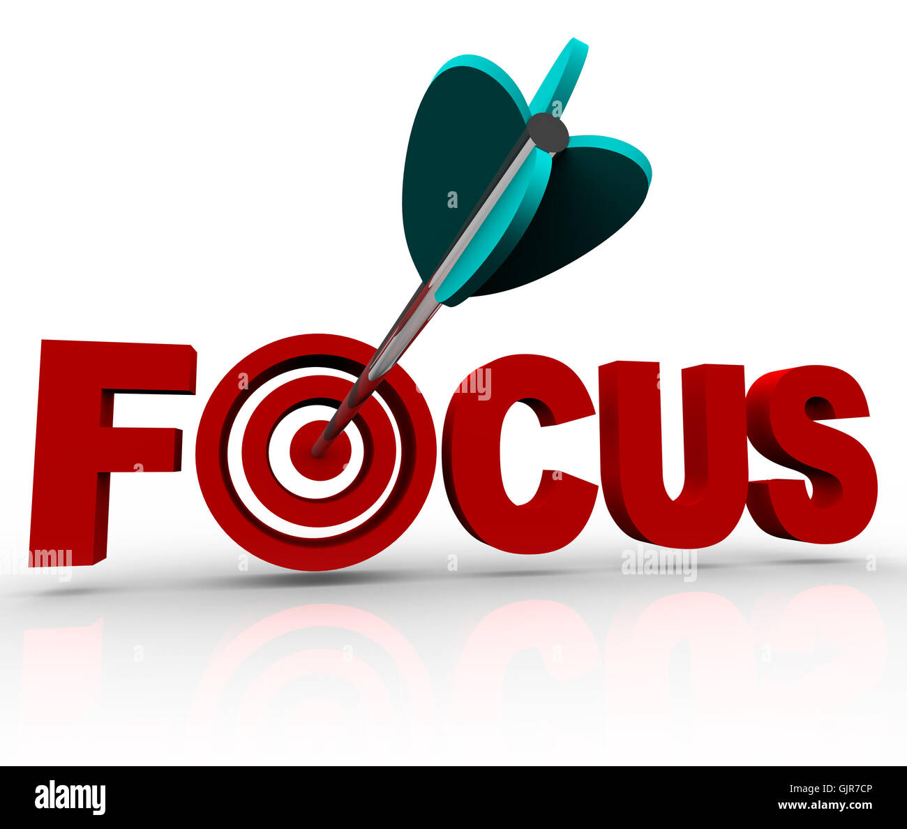 Focus Word with Arrow Hitting Target BullsEye Stock Photo 114836758