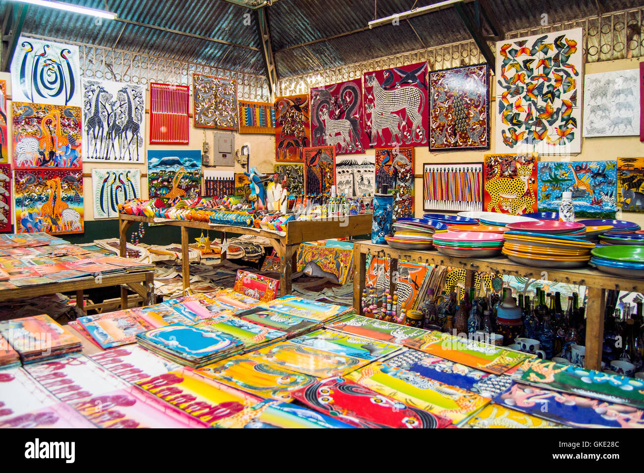 Tingatinga paintings in art shop, Tingatinga Centre, Oyster Bay Stock