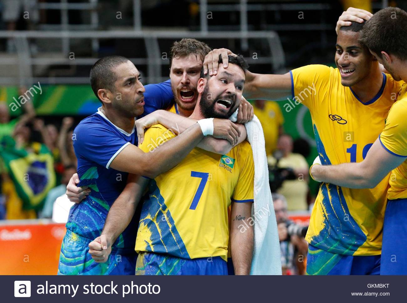 Epa05495299 Players Of Brazil Celebrate Winning The Men's Volleyball