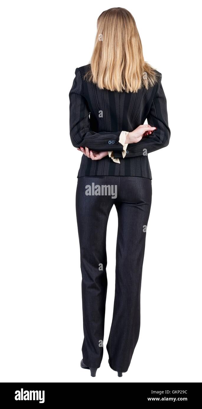 Back View Of Standing Beautiful Blonde Business Woman Stock Photo Alamy