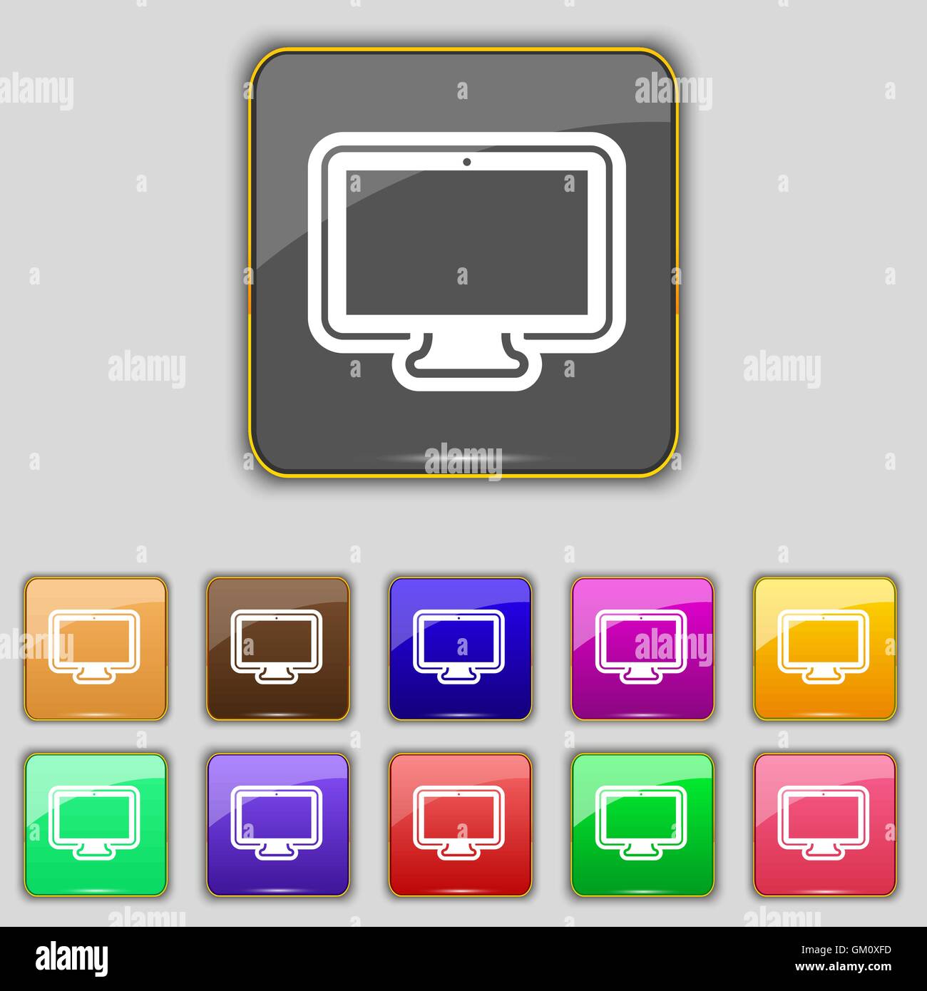 Monitor Icon Sign Set With Eleven Colored Buttons For Your Site