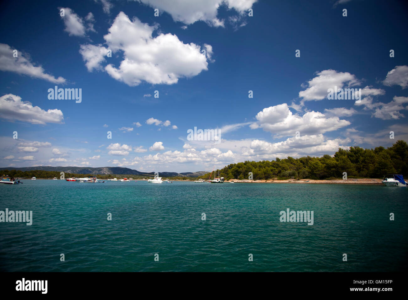 Yacht In The Bay Near Zadar Croatia Mediterranean Sea Stock Photo