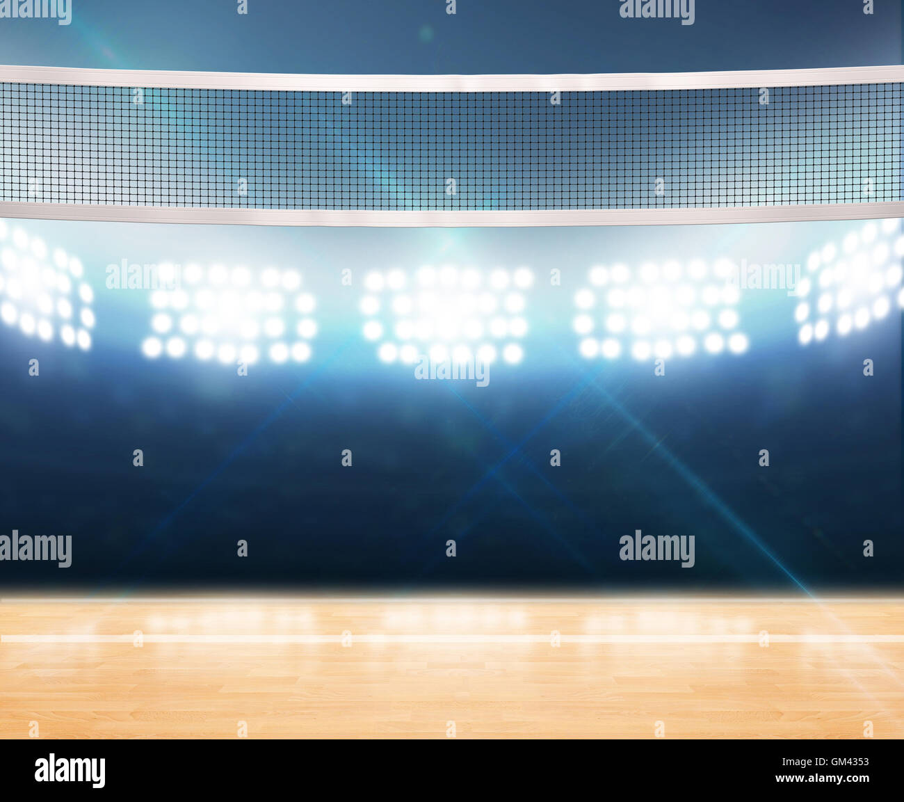 A 3D rendering of an indoor volleyball court with a net on a wooden ... A 3D rendering of an indoor volleyball court with a net on a wooden ...