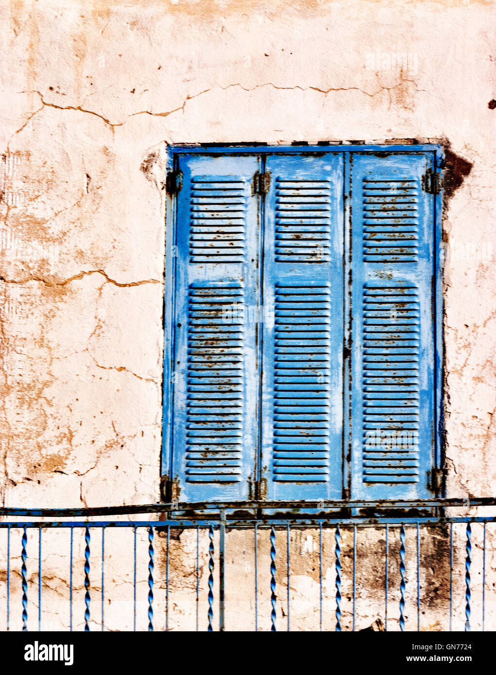 Window On An Weathered Blue Wall Weathered Blue Wooden Window Shutter Crete Greece