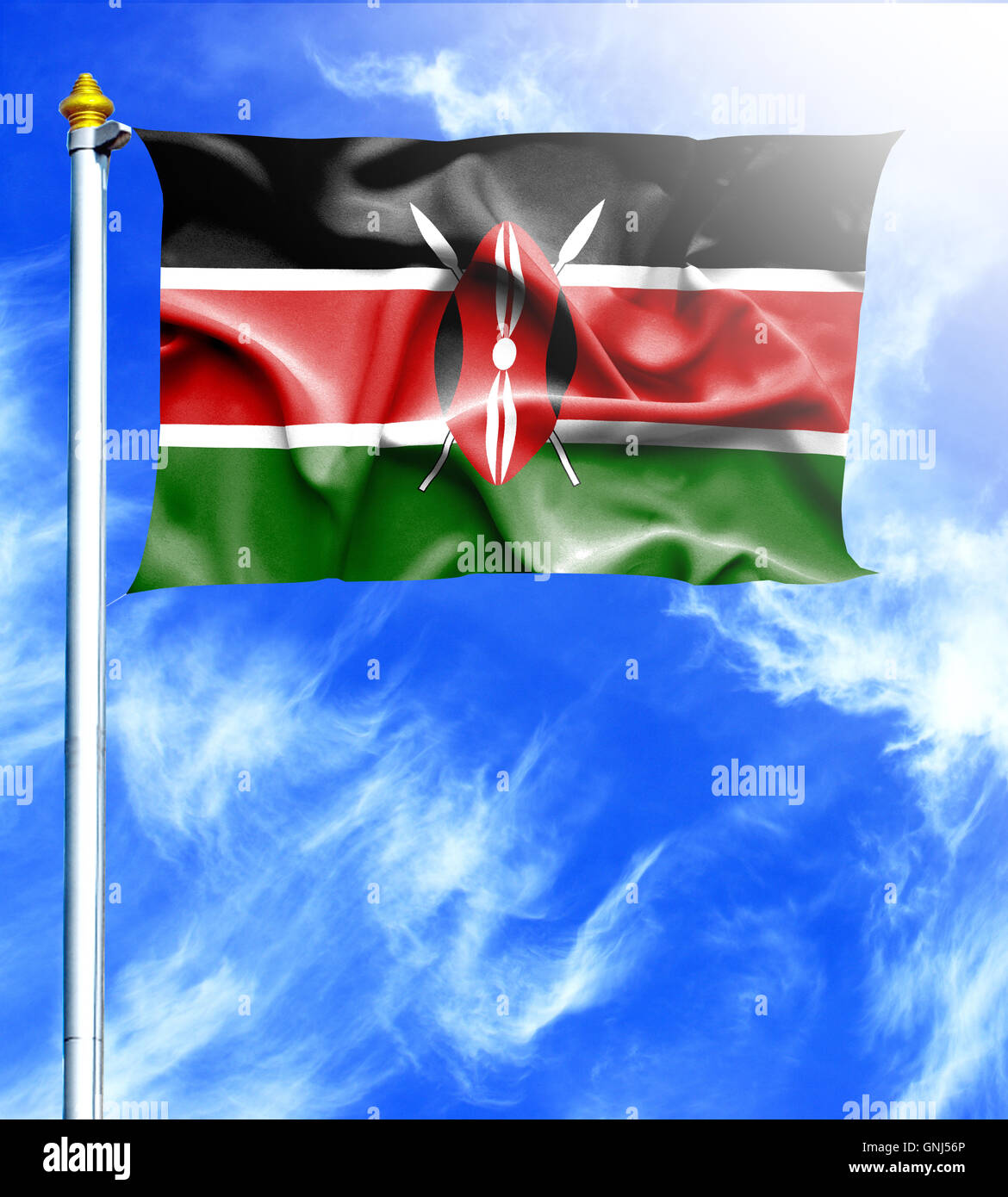 Blue Sky And Mast With Hanged Waving Flag Of Kenya Stock Photo Alamy