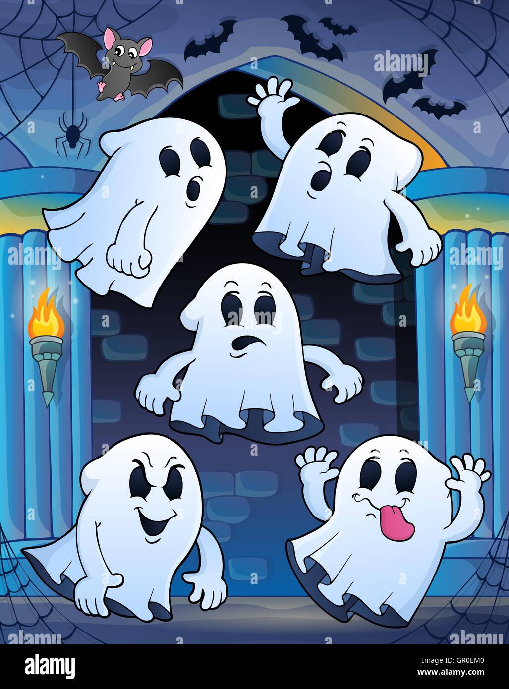 Ghosts In Haunted Castle Theme Picture Illustration Stock Photo Alamy