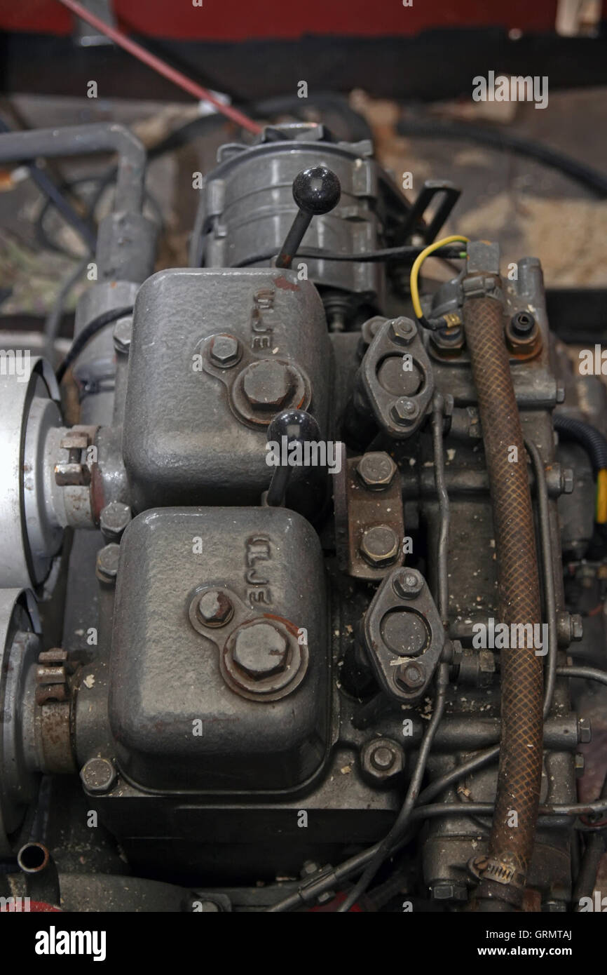 Old boat engine. Old diesel powered boat engine Stock Photo, Royalty