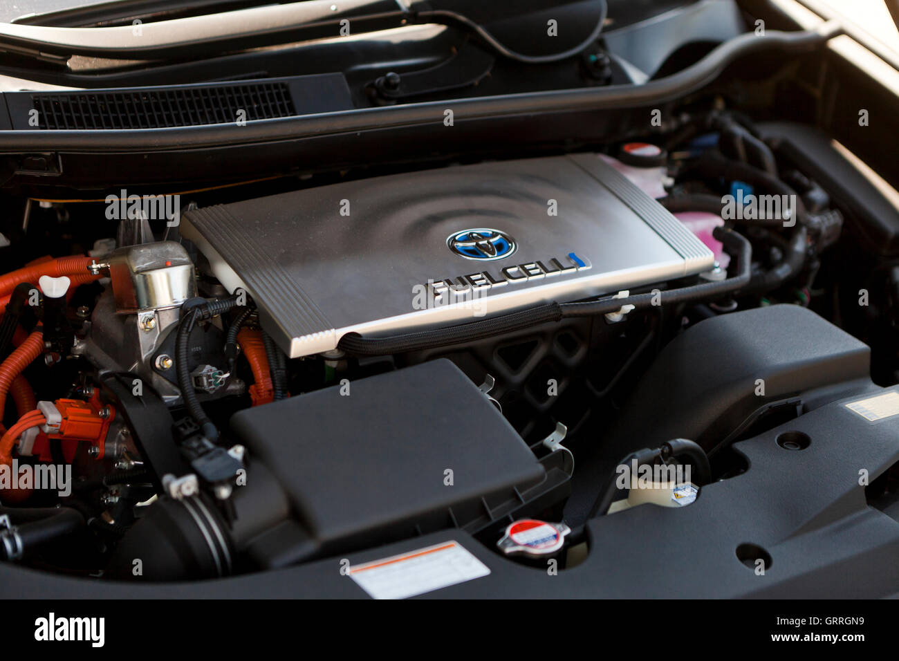 Toyota Mirai hydrogen fuel cell car engine compartment USA Stock