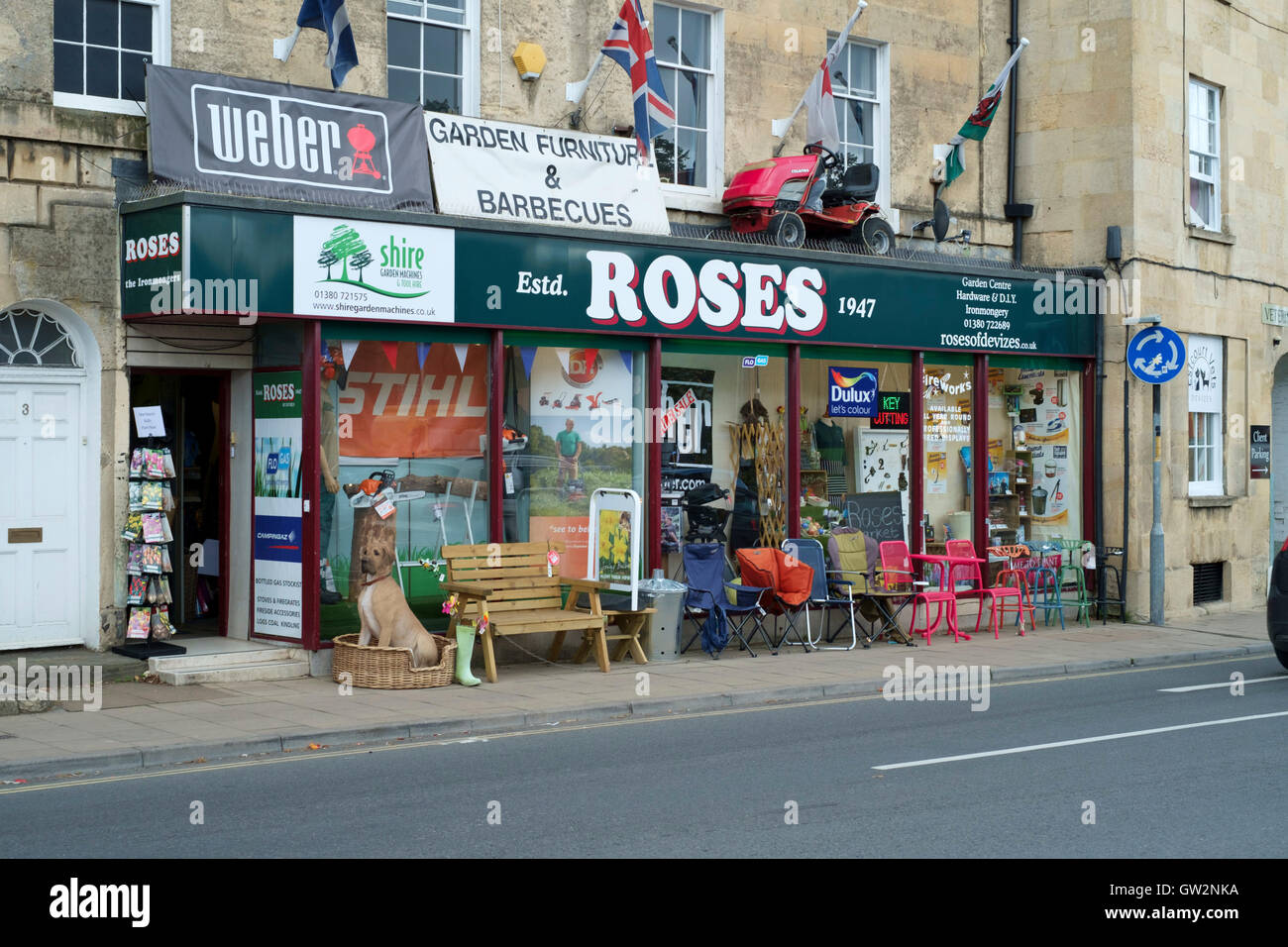 Devizes a market town in Wiltshire england UK Roses hardware shop Stock