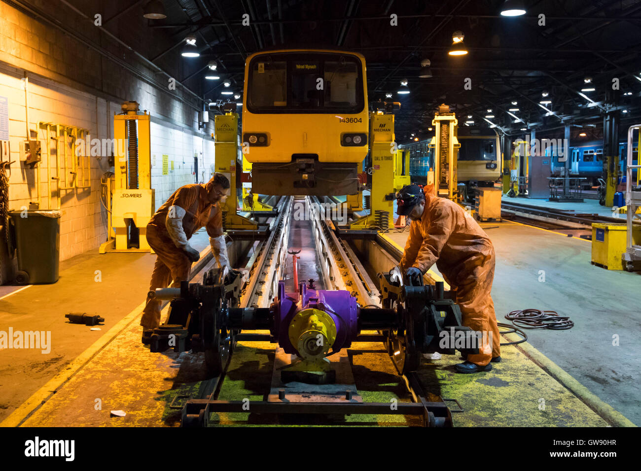 Train maintenance at Arriva Trains Wales, Canton Diesel Depot Stock