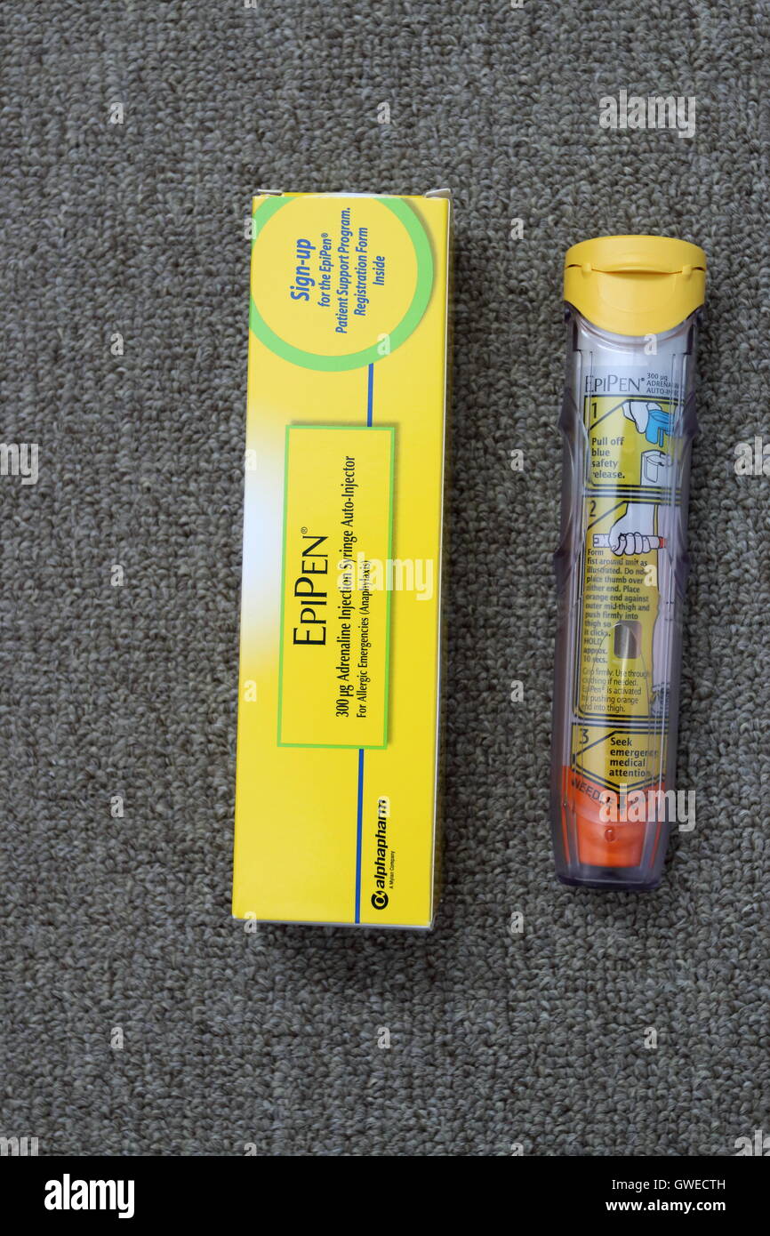 Close up image of adult EpiPen Adrenalin injection for Anaphylaxis