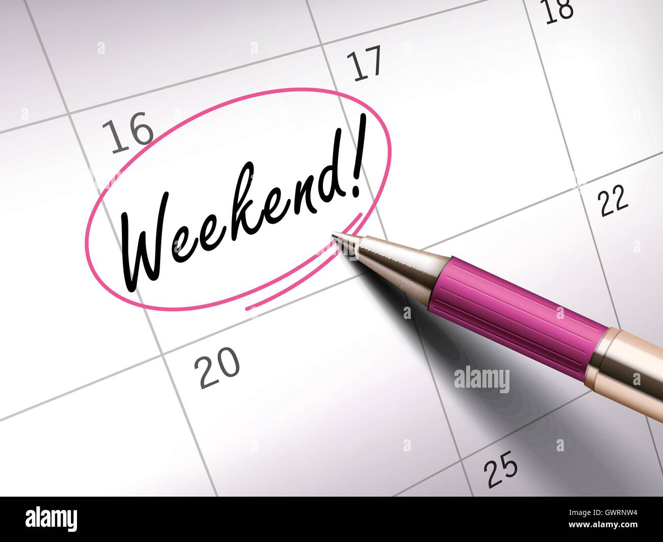 weekend-words-circle-marked-on-a-calendar-by-a-pink-ballpoint-pen-stock