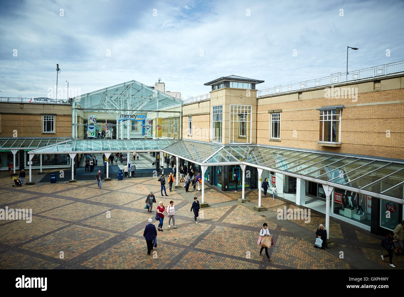 Stockport Merseyway shopping centre exterior pedestrianised shop Stock