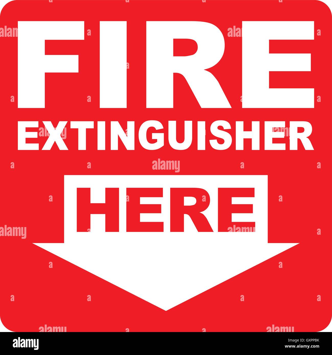 Emergency fire extinguisher here sign, white firefighting equipment