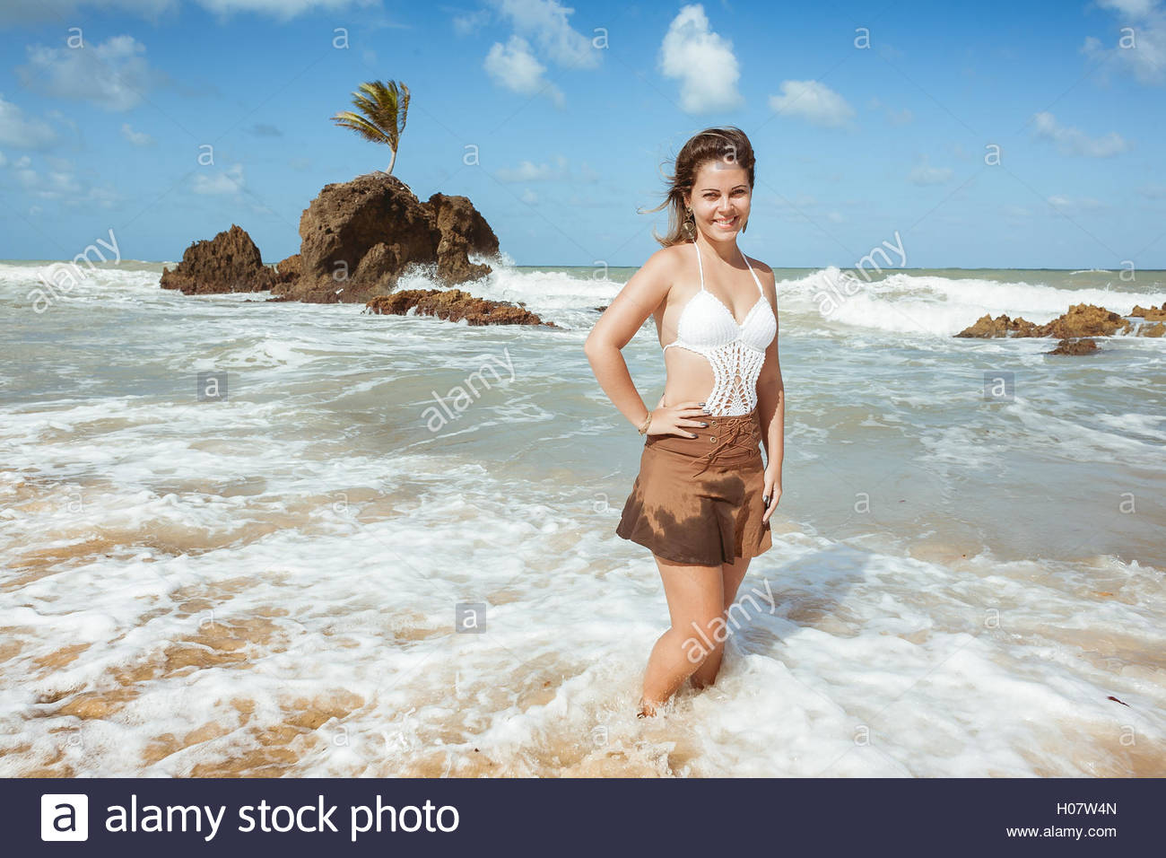 Woman In Tambaba Beach In Brazil Known For Allowing The Practice Of Stock Photo Royalty Free