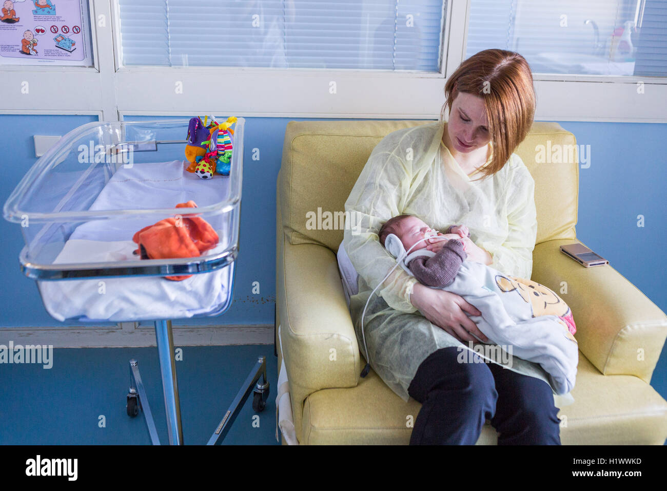 Mother With Her Newborn Baby At A Pediatric Intensive Care Unit Chu