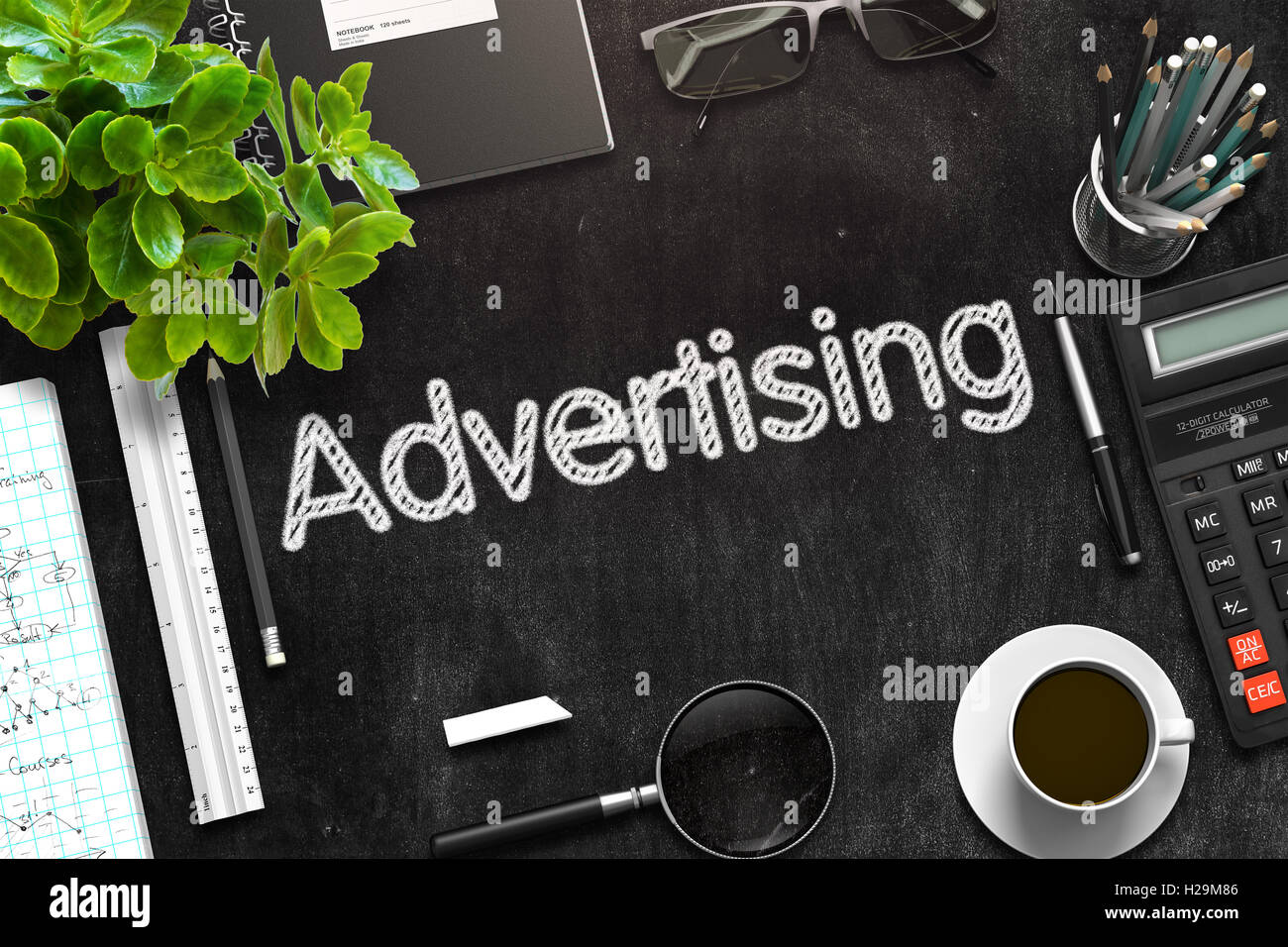 Advertising Handwritten On Black Chalkboard D Rendering Stock Photo