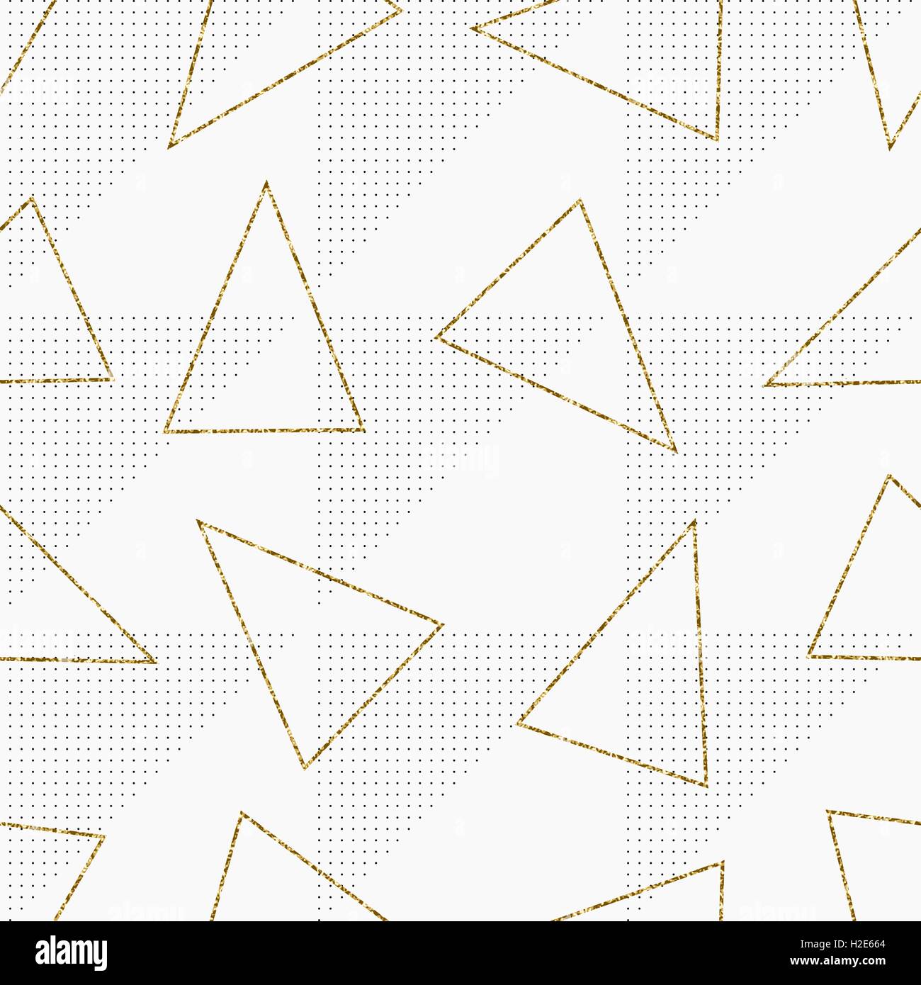 Seamless Repeating Pattern With Gold Glitter Triangles On White