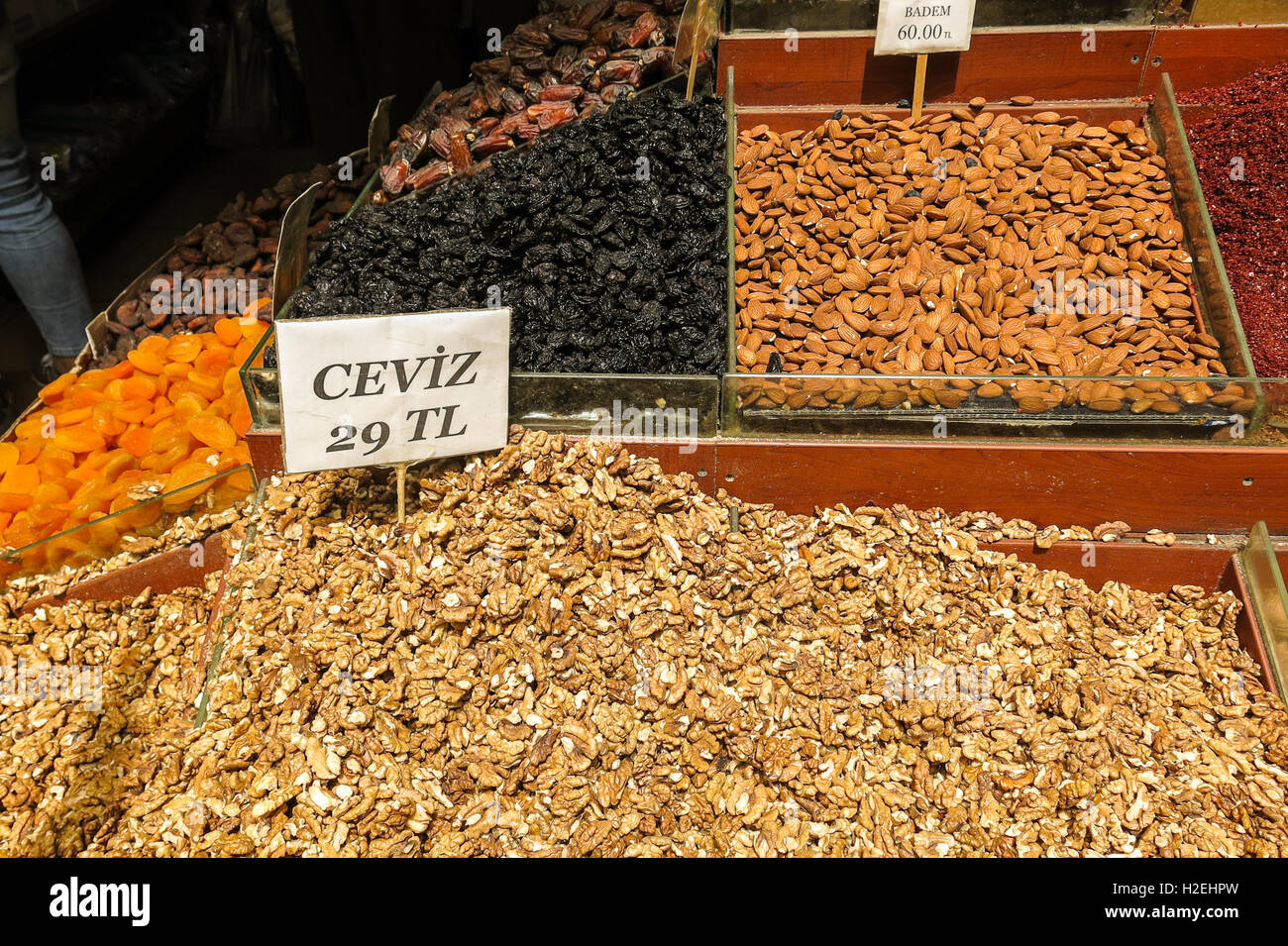 The famous oriental market. Dried nuts and spices in Istambul, Turkey