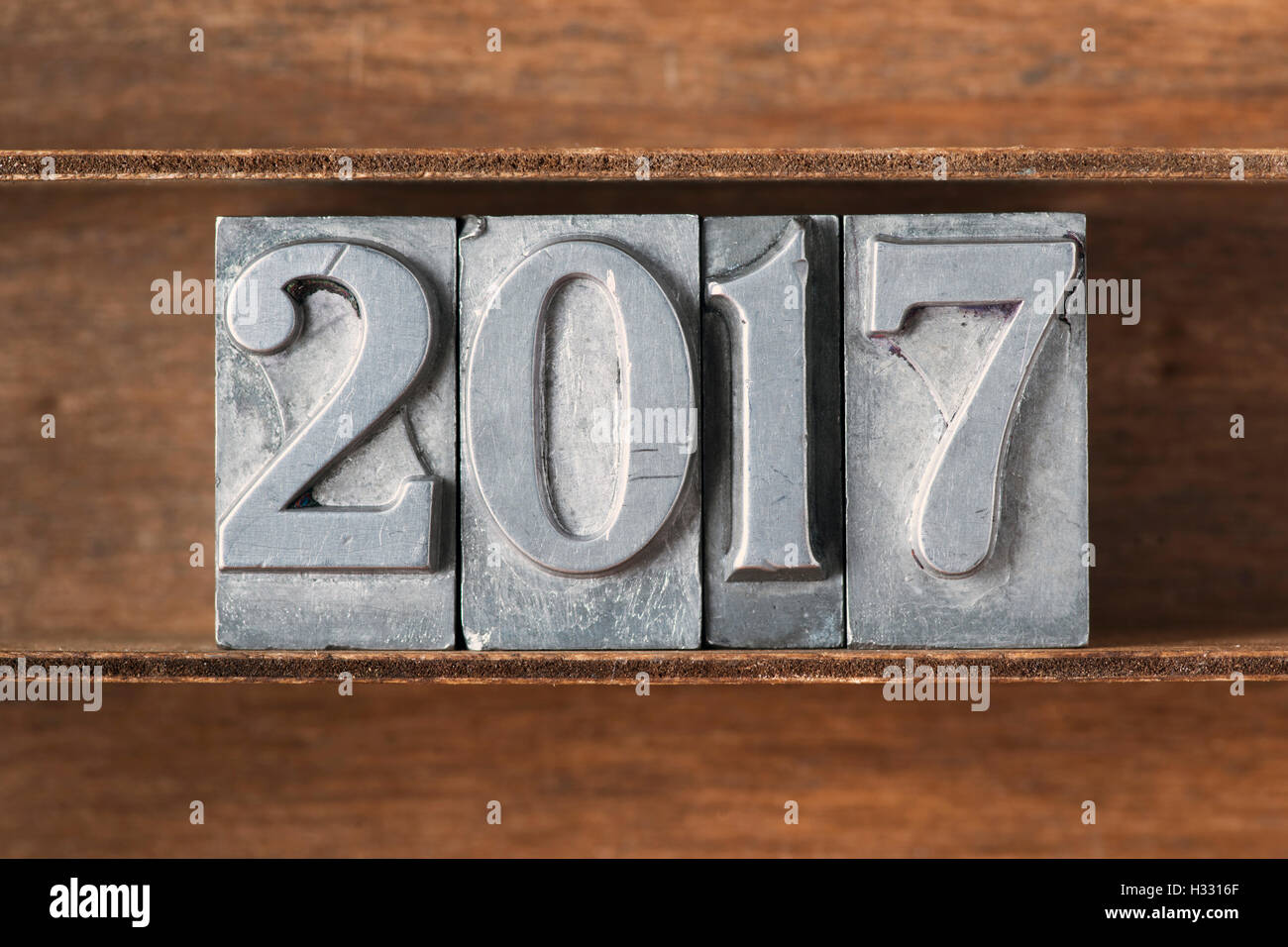 2017 number made from metallic letterpress type on wooden tray 2017 number made from metallic letterpress type on wooden tray