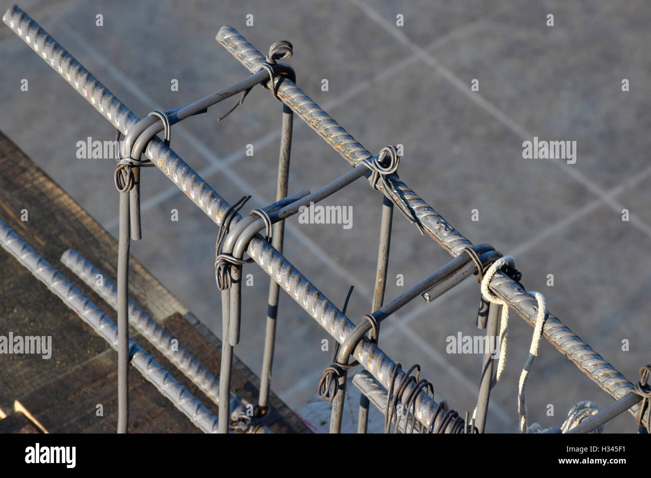 Rebar being used to make cement columns Stock Photo, Royalty Free Image