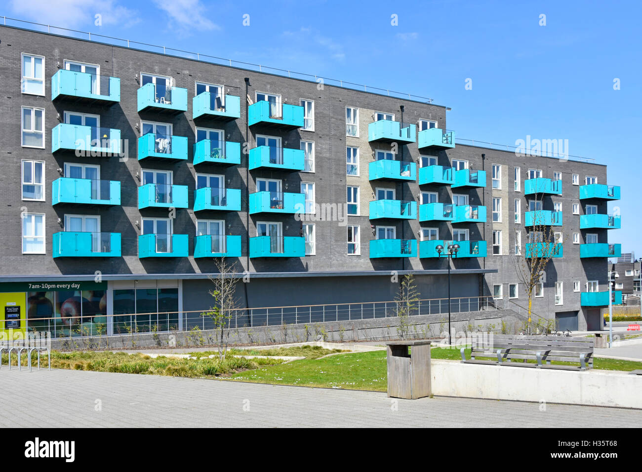 Apartment balconies on new block of flats on Barking Riverside East
