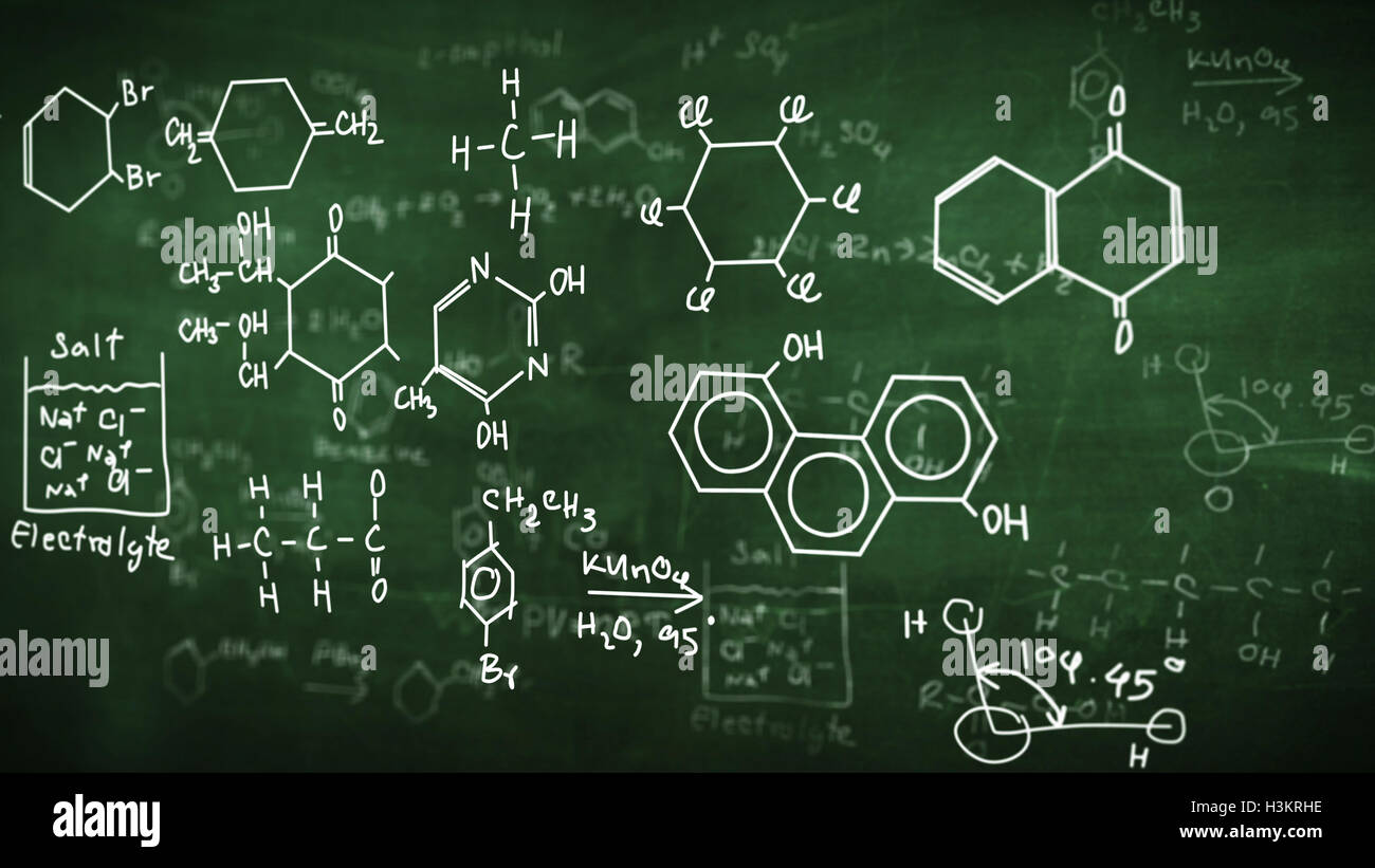 Chemical class green blackboard. Science concept Stock Photo, Royalty