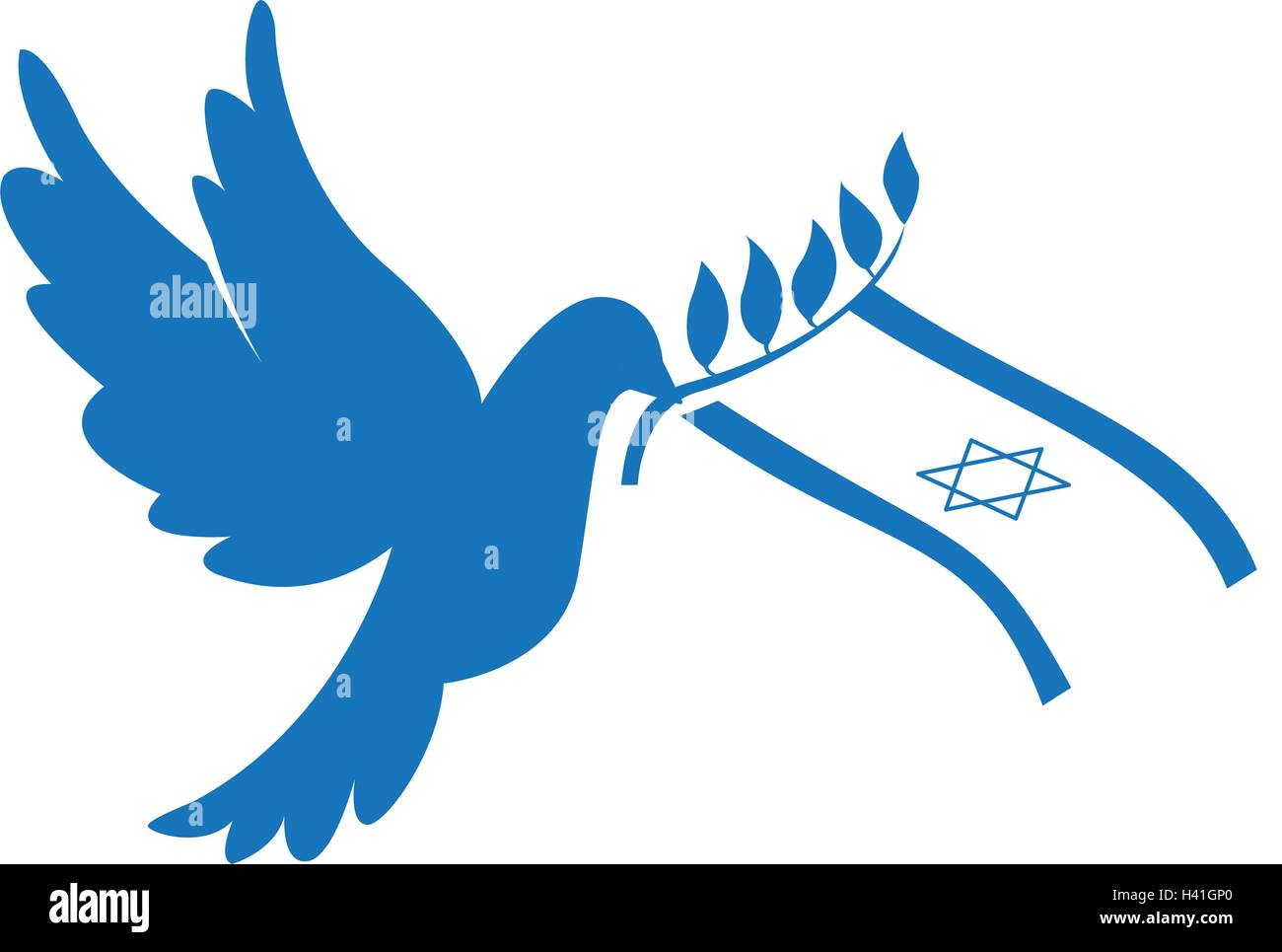 Isolated silhouette of a pigeon with a flag of Israel, Peace vector Stock Vector Art