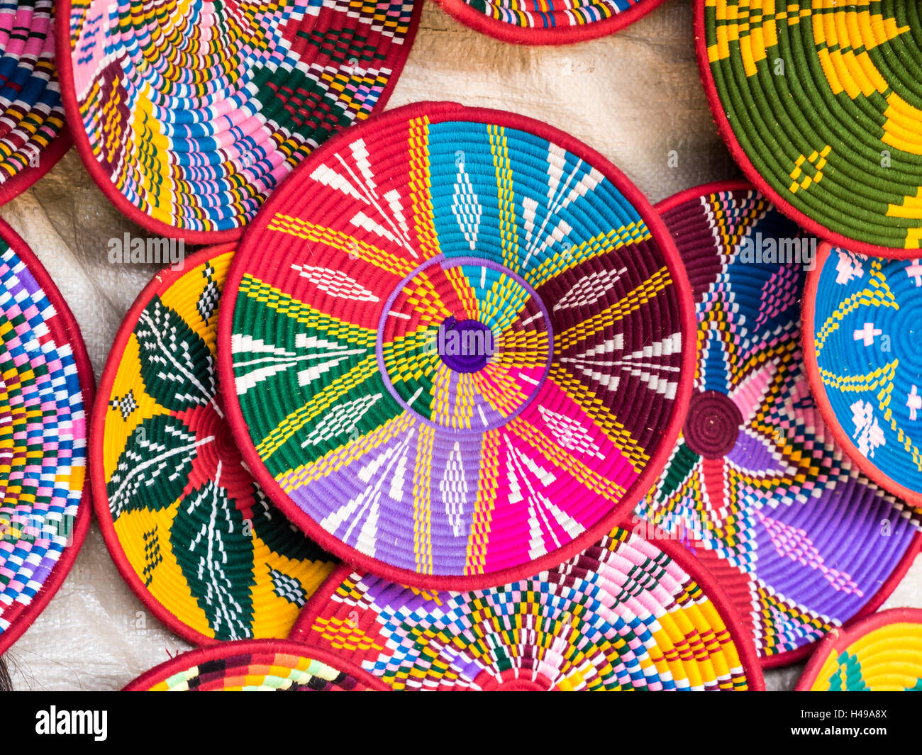 Traditional Ethiopian handmade Habesha baskets sold in Axum Stock Photo