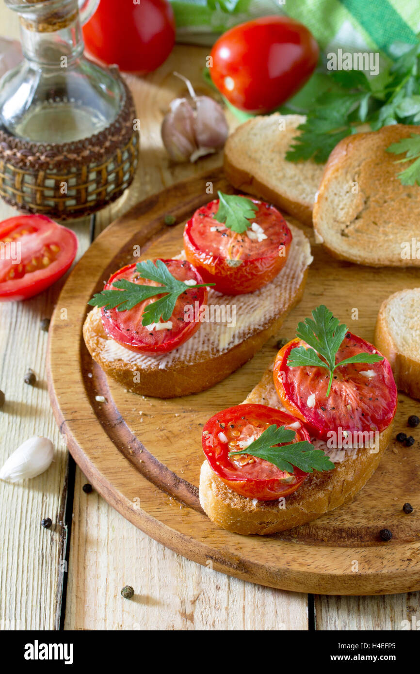 Italian Tomato Bruschetta With Sun Dried Tomatoes Herbs And Butter