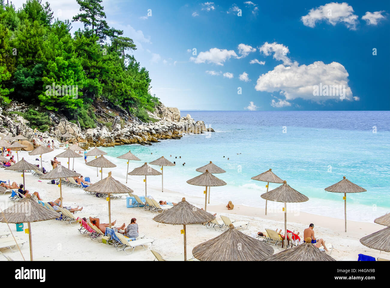 Marble beach (Saliara beach), Thassos Islands, Greece. White beach