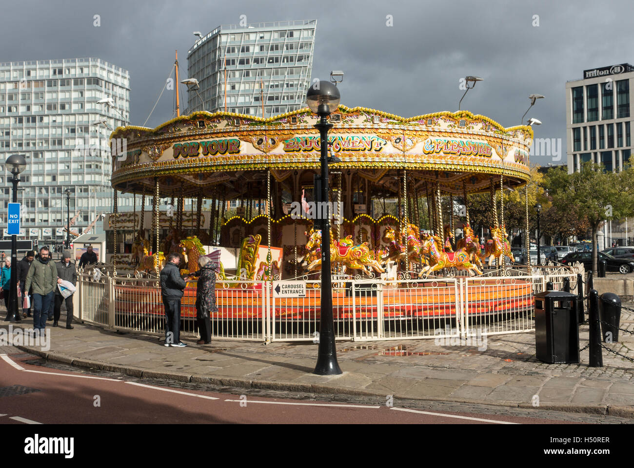 A Roundabout or MerrygoRound Fairground Ride by Pier Head on the