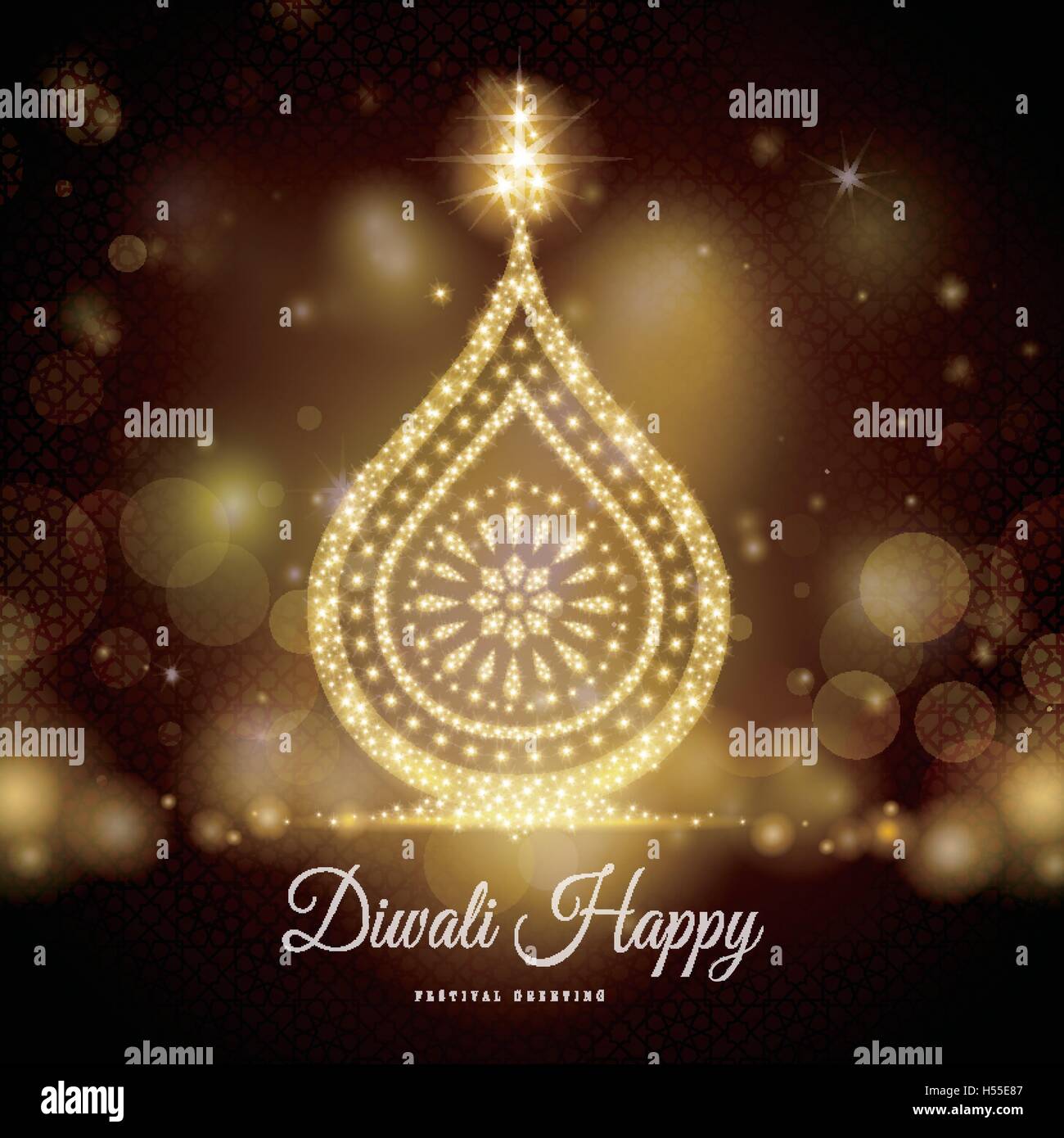 Happy Diwali Festival Greeting Text With Candle Decorations And