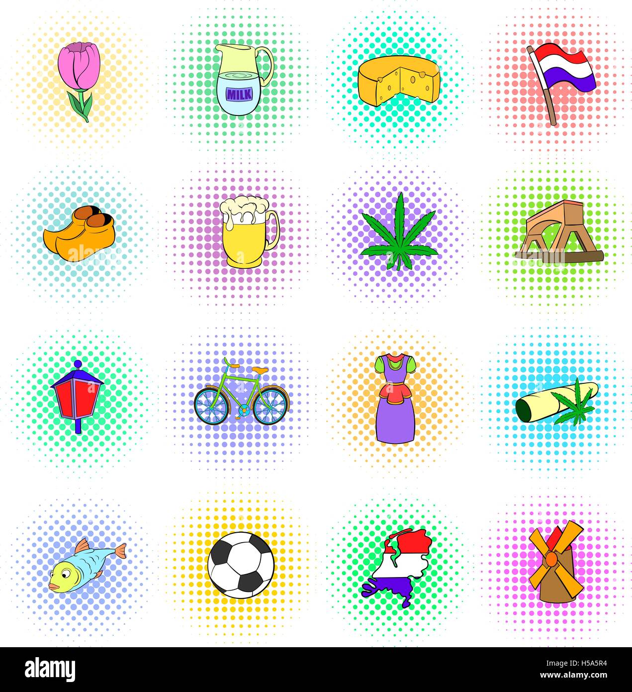 Netherlands Icons Set Pop Art Style Stock Vector Image Art Alamy