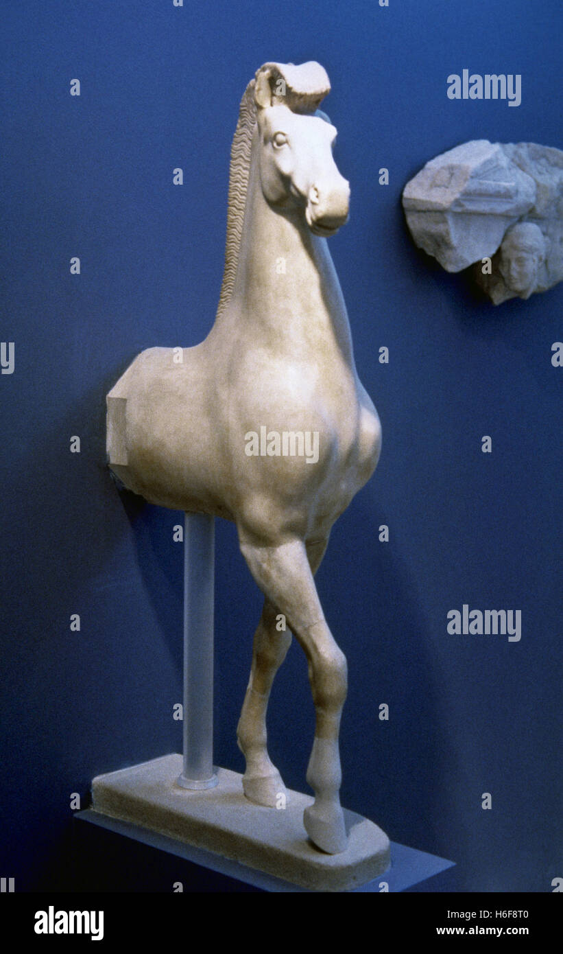 Ancient Greece. Archaic sculpture of a horse. 490 BC. Marble Stock