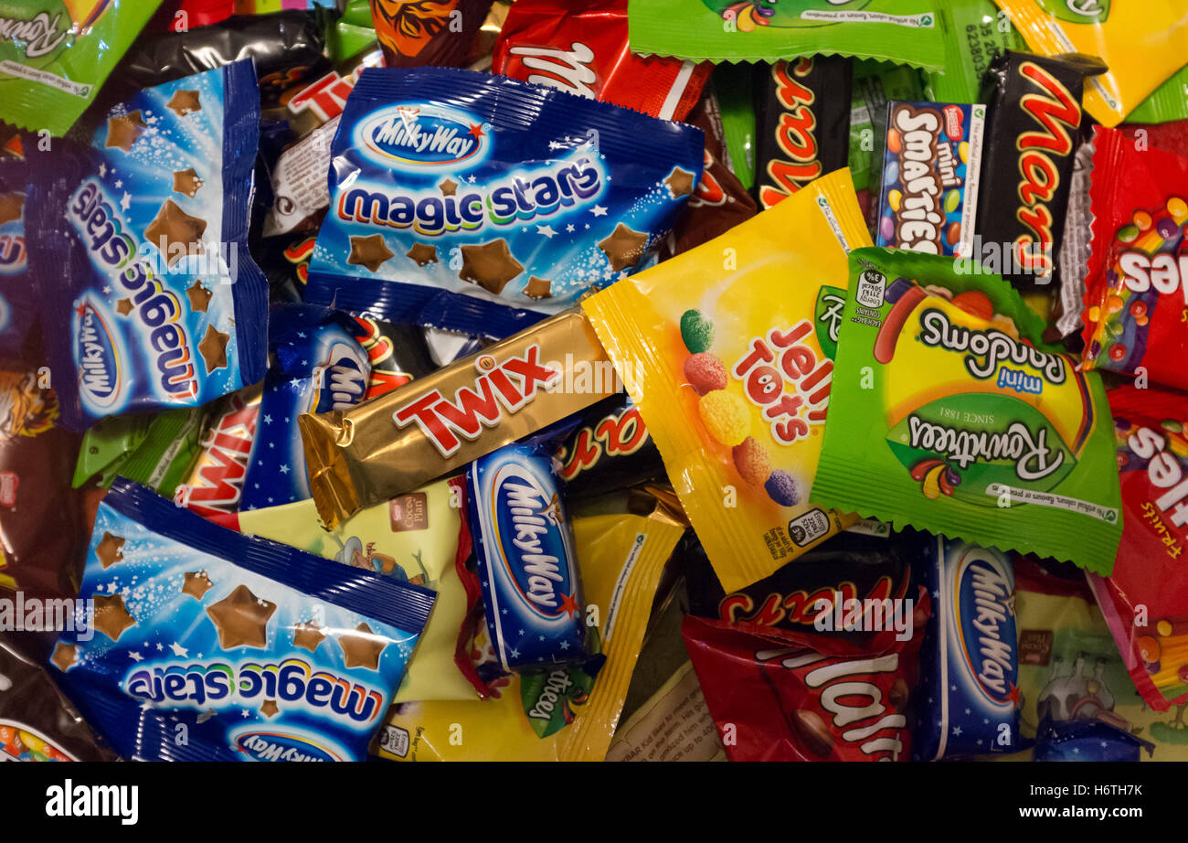 Pile of sweets and chocolate bars Stock Photo, Royalty Free Image