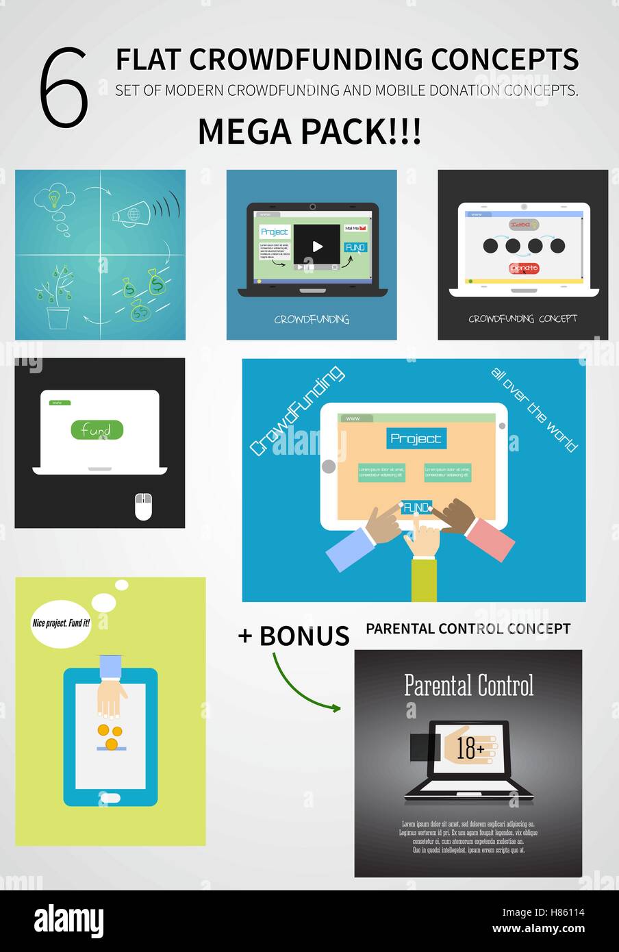 Vector Crowdfunding Concept Set In Flat Design New Business Model