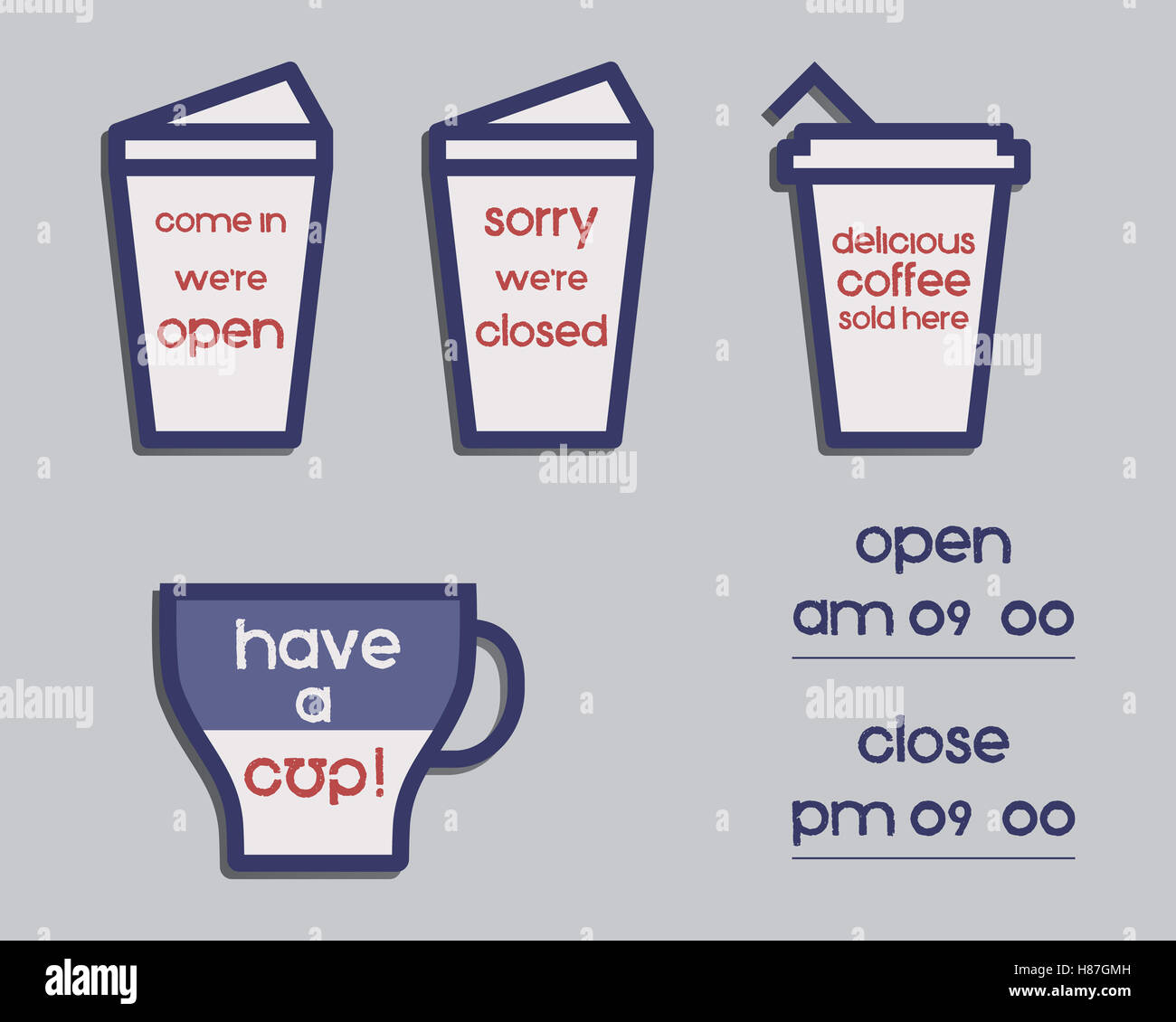Coffee Signs Open And Closed Elements Rv Park Campground Retro Vintage Colors Design Isolated On Bright Background Illustration Coffee Signs Open And Closed Elements Rv Park Campground Retro Vintage Colors Design Isolated On Bright Background Illustration