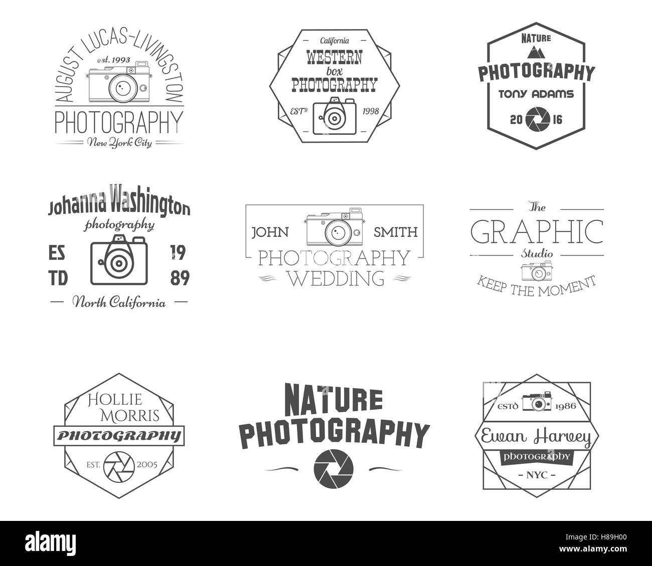 Photography Badges And Labels In Vintage Style Simple Line Design Retro Theme For Photo Studio Photographer Equipment Store Signs Logos Insignias Photography Badges And Labels In Vintage Style Simple Line Design Retro Theme For Photo Studio Photographer Equipment Store Signs Logos Insignias