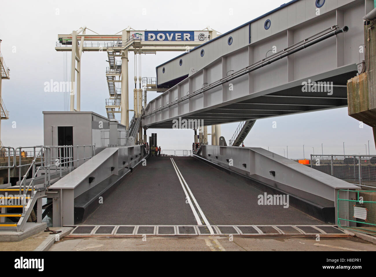 Multilevel vehicle loading ramp on ferry berth No 6 at the ferry Stock