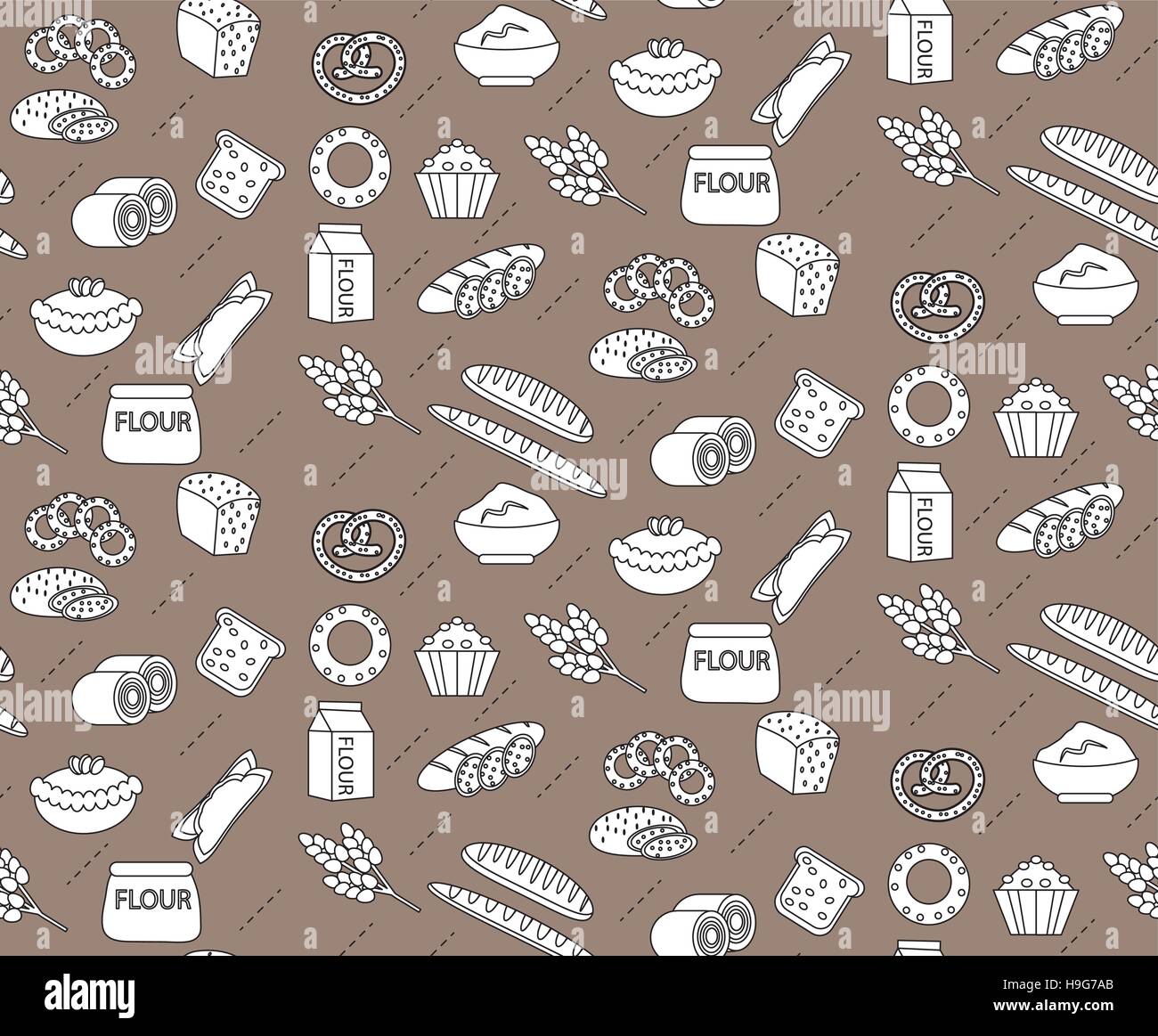 Bakery Seamless Pattern Line Outline Doodle Style Bread And Buns