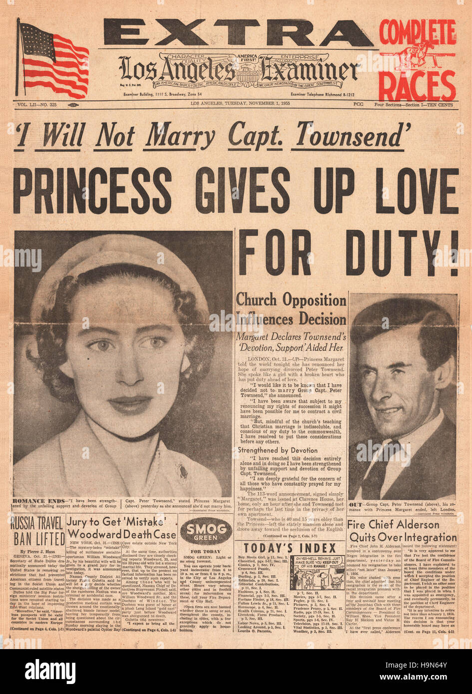 1955 Los Angeles Examiner Princess Margaret decides not to marry Stock
