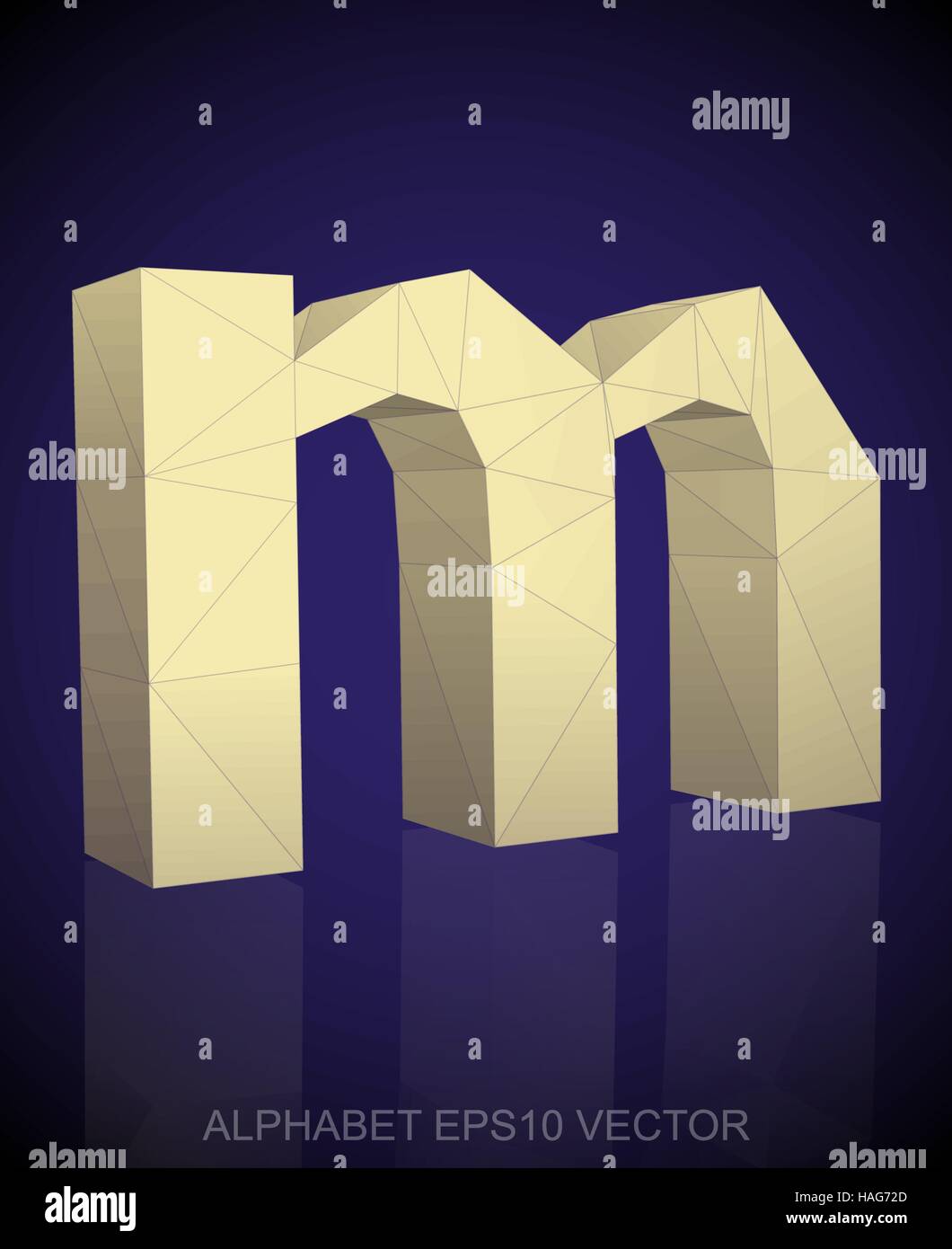 Abstract Yellow 3D Polygonal Lowercase Letter M With Reflection Low