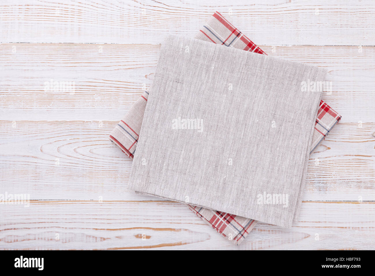 napkin cloth napkin tablecloth on white wooden background top view HBF793